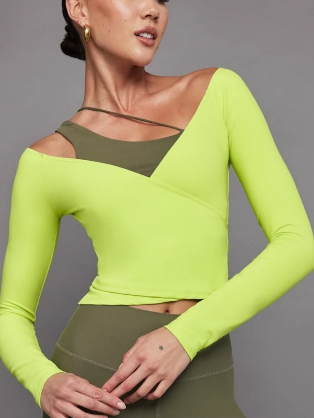 Carbon38 Brown Long-Sleeve Wrap Crop Top